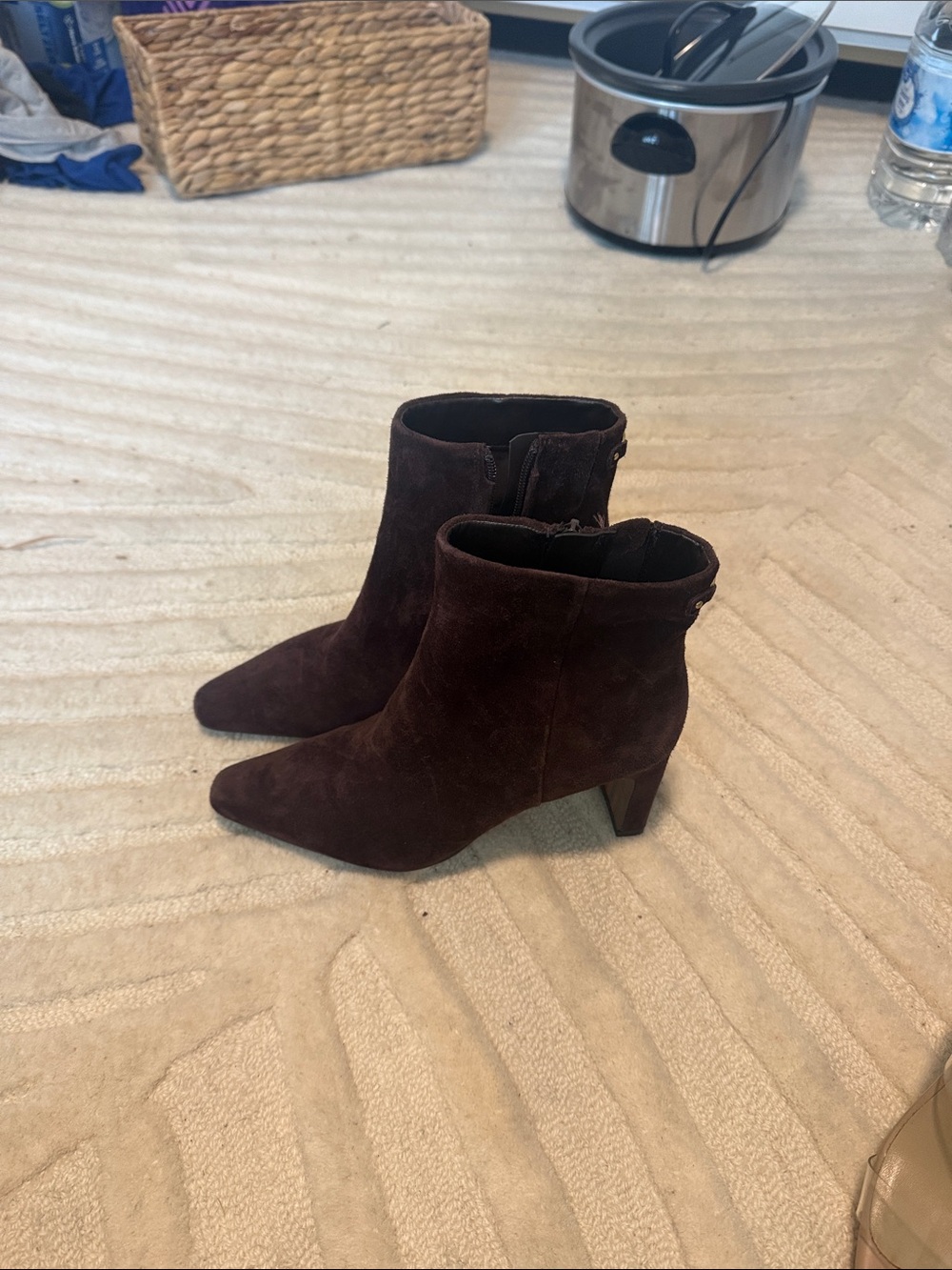 Sam Edelman Dark Brown Suede Pointed Toe Ankle Booties